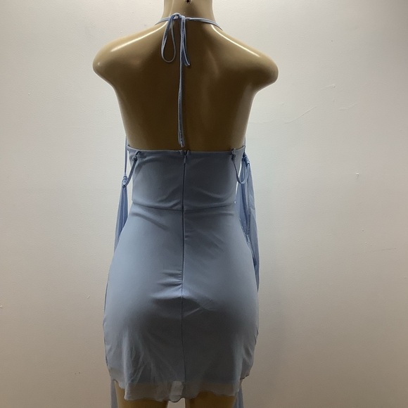 Elegant Size Small Light Blue Sheer Bell Sleeve Mini Dress. Preloved - Picture 5 of 9